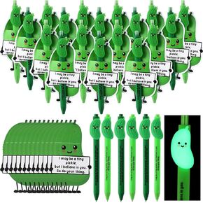 20 Sets Inspirational Luminous Pens Bulk Employees Positive Funny Pens Thank You Gifts Encouragement Affirmation Gifts with Motivational Tags for Coworkers (Pickle)
