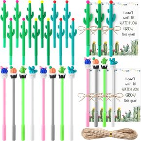 Spakon 24 Sets Back to School Gifts for Student Cactus Motivational Pen with Inspirational Cards Pots Plant Pens First Day of School Stationery Supplies for Student Fiesta Cactus Party Favors