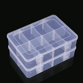 4 Pcs 15 Grids Clear Organizer Box Plastic Storage Container with Adjustable Dividers for Electronics Jewelry Beads Art DIY Crafts Fishing Small Parts
