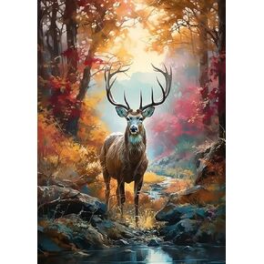 VCLKDIY Autumn Forest Elk Diamond Art Kits for Adults, 5D Diamond Painting Kits for Adults Beginners, DIY Full Round Drill Diamond Dot Painting Gem Art Kits for Adult, Home Wall Decor 11.8x15.7 Inch