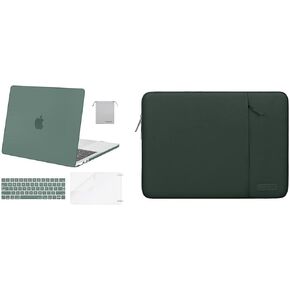 MOSISO Compatible with MacBook Pro 13 inch Case 2016-2020 A2338 M1 A2289 A2251 A2159 A1989 A1706 A1708, Plastic Hard Shell&Vertical Bag with Pocket&Keyboard Skin&Screen Protector&Pouch, Midnight Green