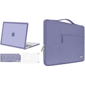 MOSISO Compatible with MacBook Air 13 inch Case 2024-2022 M3 A3113 M2 A2681, Anti-Cracking Heavy Duty TPU Bumper Plastic Hard Case&Keyboard Skin&Screen Film&Polyester Multifunctional Bag,Lavender Gray