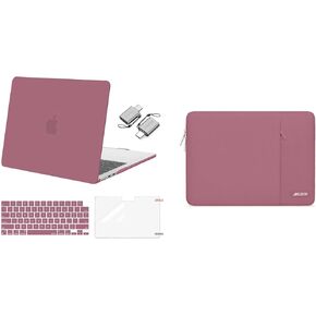 MOSISO Compatible with MacBook Air 13 inch Case 2024 2023 2022 M3 A3113 M2 A2681 Touch ID, Plastic Hard Shell&Keyboard Cover&Screen Film&Type C Adapter&Polyester Vertical Case with Pocket, Dusty Rose