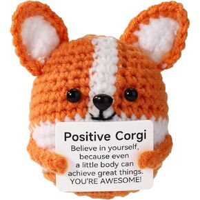 Positive Puppy Crochet, Emotional Doll Support Dog Positive Knitted Animal Crochet for Inspirational Corgi Gift Home Office Decoration Mother Graduation Gift Toy