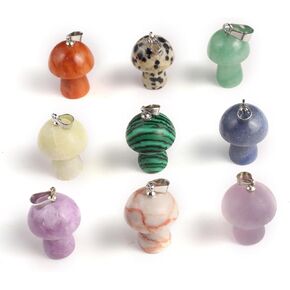 20PCS Natural Stone Pendant Mushroom Shaped Amethyst Rose Quartz Agate Wing Shape Charm For Jewelry Making DIY Necklace Accessory Gift Party