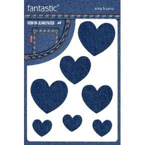 Heart Iron-On Denim Patch for Jeans Durable Repair and Decorative Patch for Denim Jackets Pants and Clothing Easy No-Sew Fabric Applique (Light Blue)