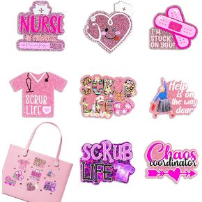 8 Pcs Bling Bag Charms,Cute Acrylic Nurse Life Charms for Bogg Bags,for Simply Southern Beach Tote Bag,Pink Nurse Theme