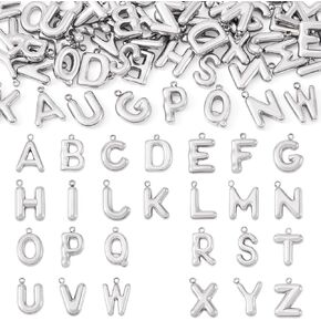 Beadthoven 52Pcs 26 Alloy Letter Charms Silver Initial A-Z Alphabet Pendants Small Capital ABC Bubble Letter Metal Charms Cute Jewelry Accessory for DIY Necklace Earrings Keychain Jewelry Craft Making