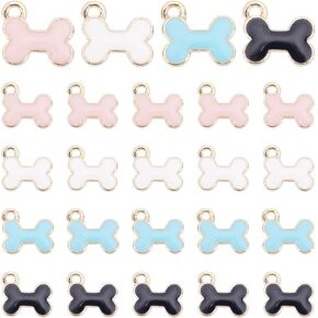 PH PandaHall 40pcs Dog Bone Enamel Charms, 4 Colors Pet Pendants Light Gold Alloy Crystal Doggy Bone Charm Dangle Charms for DIY Earring Necklace Bracelet Jewelry Making, Hole 1.6mm