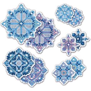 RIOLIS - Snowflakes 1889AC, Cross Stitch Kits 3½" x 3½", Cross Stitch Kits for Beginners & Advanced, Crossstitching Kit Adult, Embroidery Counted Stitching Kit