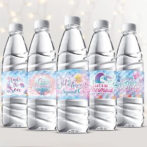 Zonon 39 Pieces Mermaid Water Bottle Labels Birthday Party Favor Water Bottle Wrappers Waterproof Under The Sea Sticker Labels Ocean Mermaid Theme Birthday Party Decorations