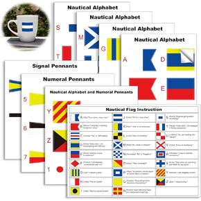 7 Pack Nautical Flag Stickers Set with Maritime Flag Alphabet Reference Sailing Stickers Decor Nautical Theme Party Favors for Cup Phone Laptop Party Decor（Each Sticker L：1.6" - 2.5" & W：0.9"-1"）