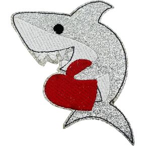 4'' Valentines Day Shirt DIY, Great White Shark with Heart Embroidered Iron On Patch