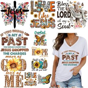 10 PCS Jesus Iron On Transfer Decals for T Shirt Washable Heat Press Vinyl Sticker Thermal Transfers Patches for Jean Jacket Backpack DIY Decoration Applique