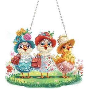 Eiflow DIY Hanging Diamond Art Painting Hens Lady, Acrylic Diamonds Painting Pendant Board Kit Chicken, 5D Double Sided Gem Art Ornament Kit for Adults