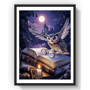 FILIGE 5D Diamond Art Kits for Adults 12x16inch Square Full Drill DIY Flower Landscape Gem Art Paint Crafts Home Wall Decor Holiday Gift for Beginners(Moonlight Owl)