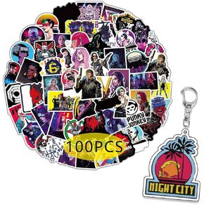 Pounchi City Game Stickers (100 Pcs with Keychain Pendant) Video Game PVC Sticker, Gifts for Laptop Water Bottle Skateboard Party Supplies Decorations Teens Kids