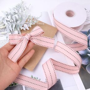 Stitched Ribbon Pink Grosgrain Edge Ribbon Trim 1''x10yds for Crafts, Gift Wrapping Decorations
