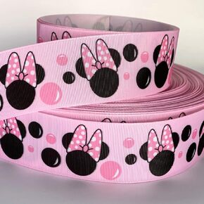 Grosgrain Ribbon 3" Mouse Cartoon Printed Pink White Black Pink Per Yard