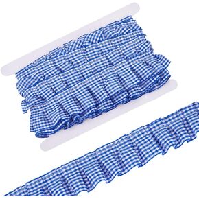 10 Yards Ruffle Ribbon Trim 1.5 Inch Blue Gingham Pleated Lace Trim Ruffle Gathered Lace Trims for Home Doll Cloth Decoration