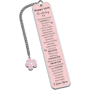 Sweet 16 Gifts for Girls - 16 Year Old Girl Gifts, Happy 16th Birthday for Daughter Niece Sister Birthday Bookmark for Friends Sweet Sixteen Gifts, 16th Birthday Gifts for Girls