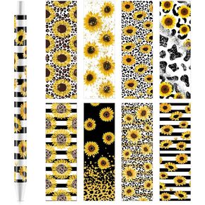 UV Wraps Bulk Sunflower for Pen Bookmarks Dtf Transfer Waterproof Sticker 8 Sheets Floral UV Wraps for DIY Pencil Ballpoint Pen Blank Bookmarks Gift