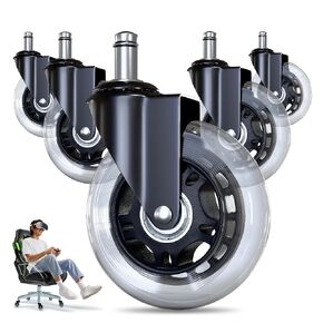 Gaming Office Chair Wheels Replacement - 3″ Heavy Duty Caster Wheels for Desk Chairs, Smooth Rolling Chair Casters, Safe for Hard Floors and Low Carpets, Universal Fit (Set of 5, Black)