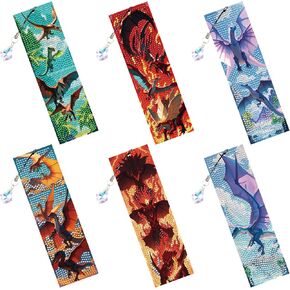 Dragon Diamond Art Bookmarks - 6 PCS DIY Wing of Fire Merch Diamond Painting Bookmarks Kits Art Craft Supplies Birthday Gift for Dragon Lover Beginners Adults