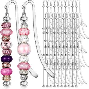50 Pcs Beadable Bookmarks DIY Metal Blank Bar Bookmark Silver for Beads Modern Bead Craft Jewelry Pendant Charm Gift for Book Lovers Student Teacher Office Supplies
