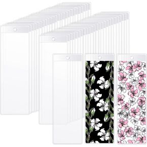 50 Pcs Bookmark Sleeves, Clear Bookmark Holder Sleeves, Plastic Blank Photo Booth Sleeves with Hole for School, Office, Wedding, Valentine's Day, Party Favors Decoration, 7 x 2.4 Inch
