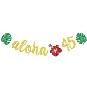 Aloha 30 Banner, Aloha Party Decorations, Hawaiian 30th Birthday Banner for Tropical Luau Birthday Party Decorations, Palm Leaf Decorations Gold Green Glitter