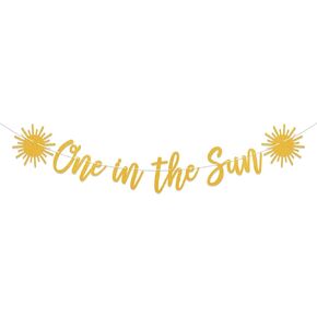 One in the Sun Banner - Sunshine 1st Birthday Party Decorations for Boy or Girl First Lap Around the Sun Birthday Party Sign Summer 1st Bday Party Decor Gold Glitter