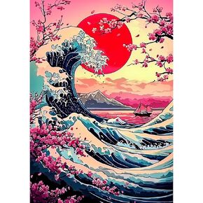 SENQAO Wave Diamond Painting Kits for Adults, Sunset Diamond Art Paintings Kit for Beginners, 5D Full Drill Diamand Paintings Kits, Gem Art Crafts for Adults Wall Decor 12x16inch (Cherry Blossom Tree)