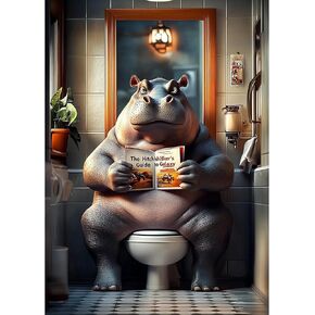 MXJSUA Reading Hippopotamus Diamond Painting Kits for Adults, 5D Animal Diamond Art Kits for Beginners, DIY Full Drill Paint with Diamond, Home Wall Decor 12x16 Inch