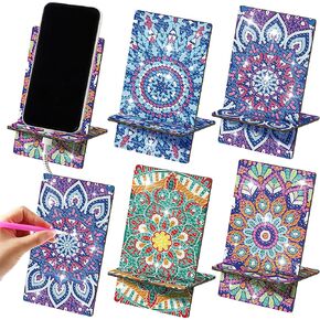 Saillong 4 Pcs Diamond Painting Cell Phone Stand DIY Full Drill Crystal Diamond Art Phone Holder Bling Mandala Painting Art Craft Kits for Beginner Adult