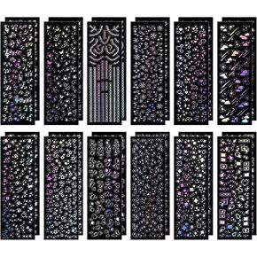 24 Sheets Holographic Kpop Deco Stickers for Photocards, Laser Korean Stickers Self Adhesive Clear Glitter Chain Butterfly Bubbles Snowflake Musical Note Decals Bling Sticker DIY Art