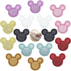 16 Pieces Mouse Head Patches, Colorful Gold Glitter Iron on Patches Sew on Applique for Clothing, Hats, Bags, Jacket, Backpack