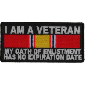 I Am A Veteran My Oath of Enlistment Has No Expiration Date Patch with National Defense Ribbon, Military Vet Patches (P3965)