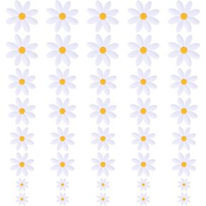 40 Pcs White Flowers Iron on Patches for Clothes, Cute White Daisy Flower Embroidered Sew Applique Patch, Sew on Floral Embroidered Applique Iron on Patches for Bags Jackets Jeans DIY Decora