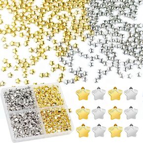 800 Pcs Star Spacer Beads Star Buttons for Crafts Large Hole Star Loose Beads Jewelry Charms Beads DIY Bracelet Necklace Jewelry Making Gold Silver Star Beads for Craft Chain