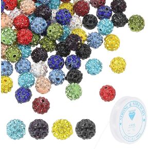 PATIKIL 10mm Rhinestone Clay Beads for Jewelry Making, 120 Pack Round Polymer Clay Crystal Charm Beads with Elastic String for Craft Decor Necklace Chain Bracelets DIY, Navy Blue