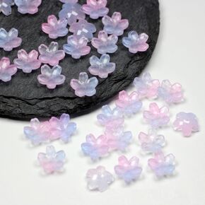 100Pcs Cherry Blossom Glass Flower Beads Translucent Gradient Colorful Floral Beads Mini Flower Charm for DIY Jewelry Making