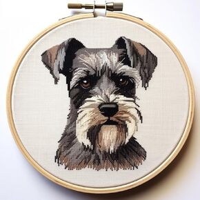 Schnauzer Stamped Cross Stitch Kits for Beginners Easy with Hoop 11CT Needlepoint Embroidery DIY Counted Cross Stitch Kits Art Craft Wall Decoration 35x35cm(4)