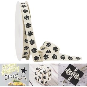 HUIHUANG 5/8 Inch Dog Paw Print Cotton Ribbon Natural Fabric Cotton Ribbon for Gift Wrapping Pet Lover Crafts Dog Party Decoration Baking Gift Basket - 25 Yards (75 Feet)