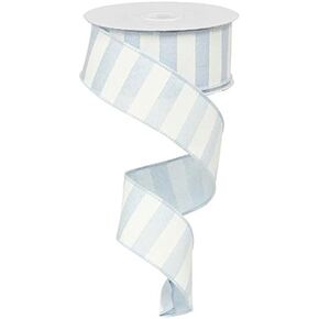 Expressions Horizontal Stripe Wired Edge Ribbon - 10 Yards (Light Blue, 1.5")