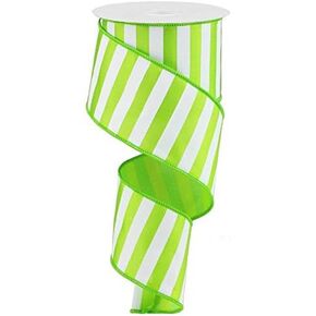 Horizontal Stripe Wired Edge Ribbon - 10 Yards (Lime Green, 2.5")