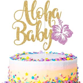 Glittery Aloha Baby Cake Topper, Luau Oh Baby, Welcome Babe, Hawaiian Tropical Theme Summer Gender Reavel/Baby Shower Birthday Party Decorations