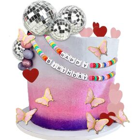 186PCS Popular Singer Cake Topper Music Happy Birthday Party Cake Decorations Disco Theme Cupcake Topper for Girls Decor Friendship Bracelet Music Fans Lover Celebration Party Supplies