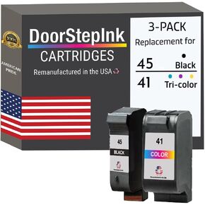 DoorStepInk Remanufactured Ink Cartridges for HP 45 (51645A) Black & HP 41 (C51641A) Color – High Yield Combo Pack Compatible with HP Printer 110 120 140 145 150 155 160 170, Affordable Ink
