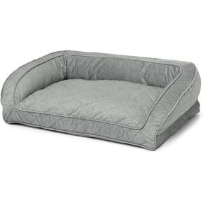 Orvis ComfortFill-Eco Bolster Dog Bed - Plush Rectangular Dog Beds with Three-Sided Bolster for Leaning, Heathered Khaki - Extra Large
